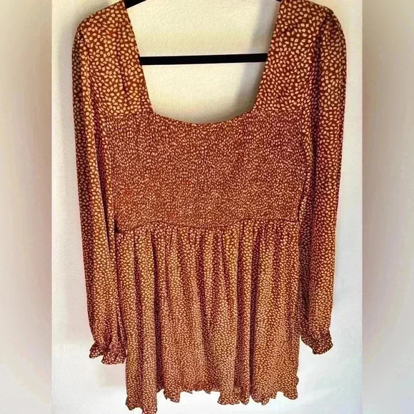 Boho ruched orange mini dress with long sleeves! - Picture 6 of 9